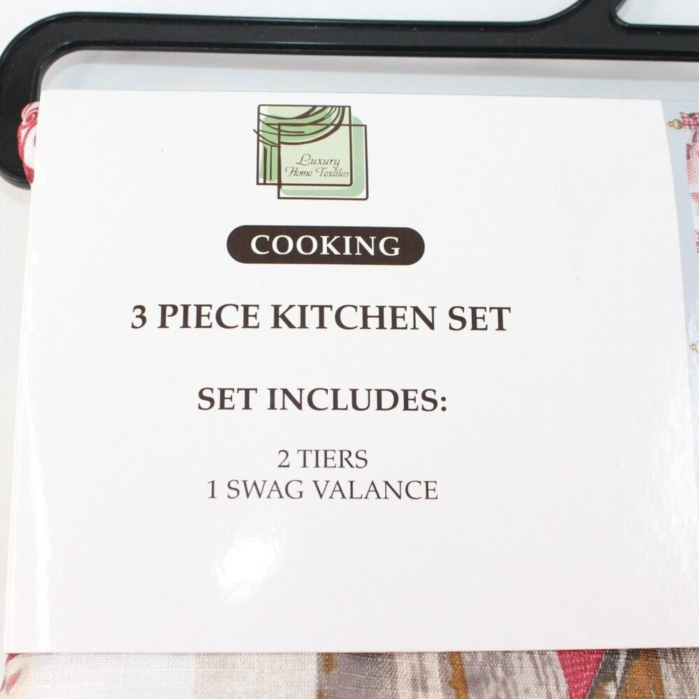 Luxury Home Collection 3 Piece Red I Love Cooking Kitchen Window Curtain Set - Picture 4 of 5